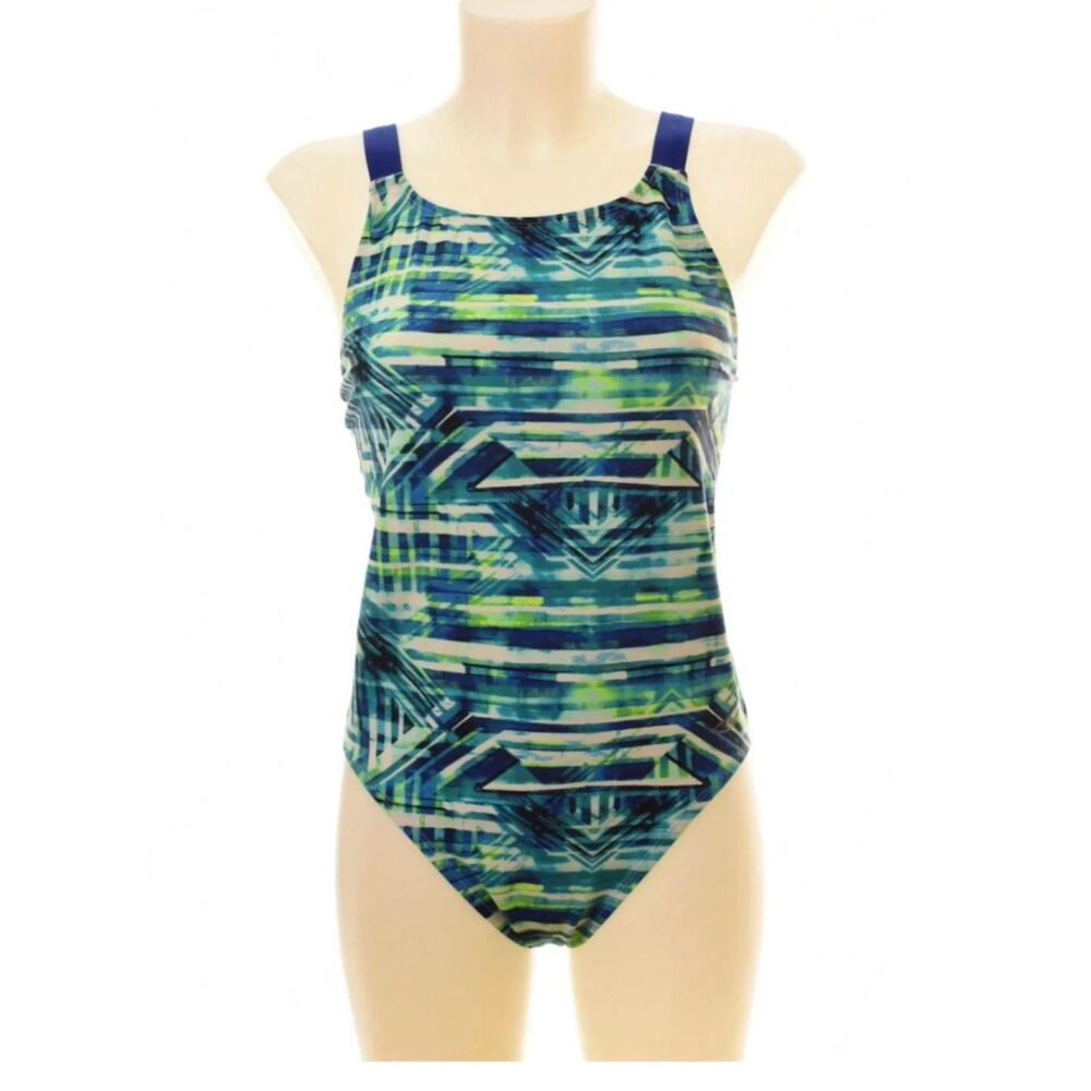 C9 Champion Razorback One Piece Swimsuit Geometric Blue Green NWT Womens Med